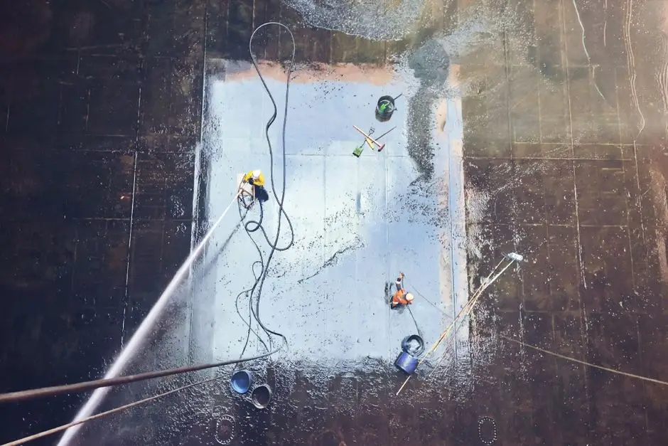 Machinery positioned for hydro demolition